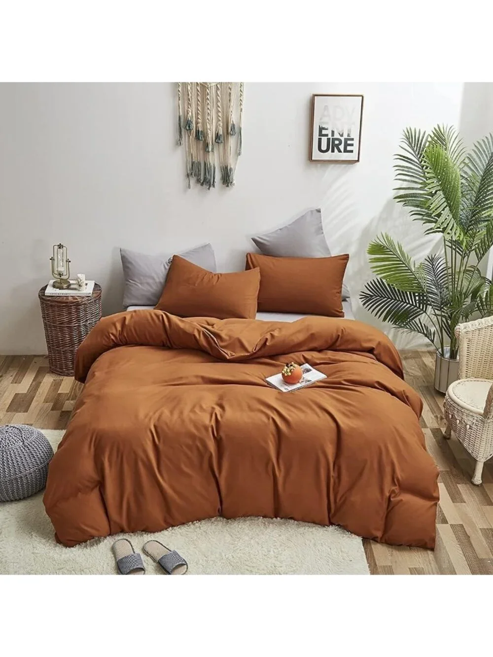 Cozy California King Pumpkin Comforter Set - Soft Terracotta Bedding, Farmhouse